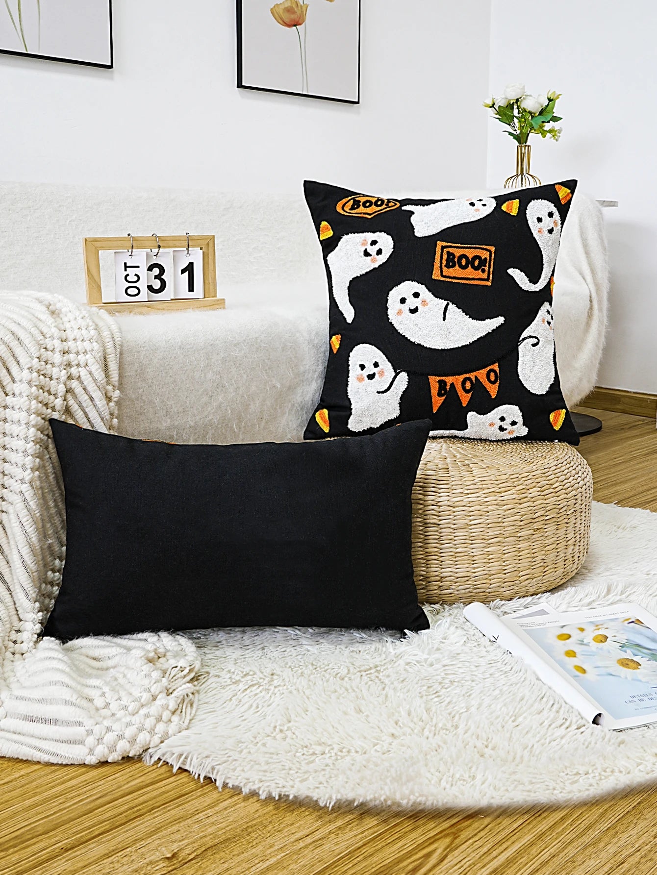1pc Halloween Exquisite Embroidery Ghost Pattern Cushion Pillow Case, Multi-Room Universal, Does Not Include Pillow Core