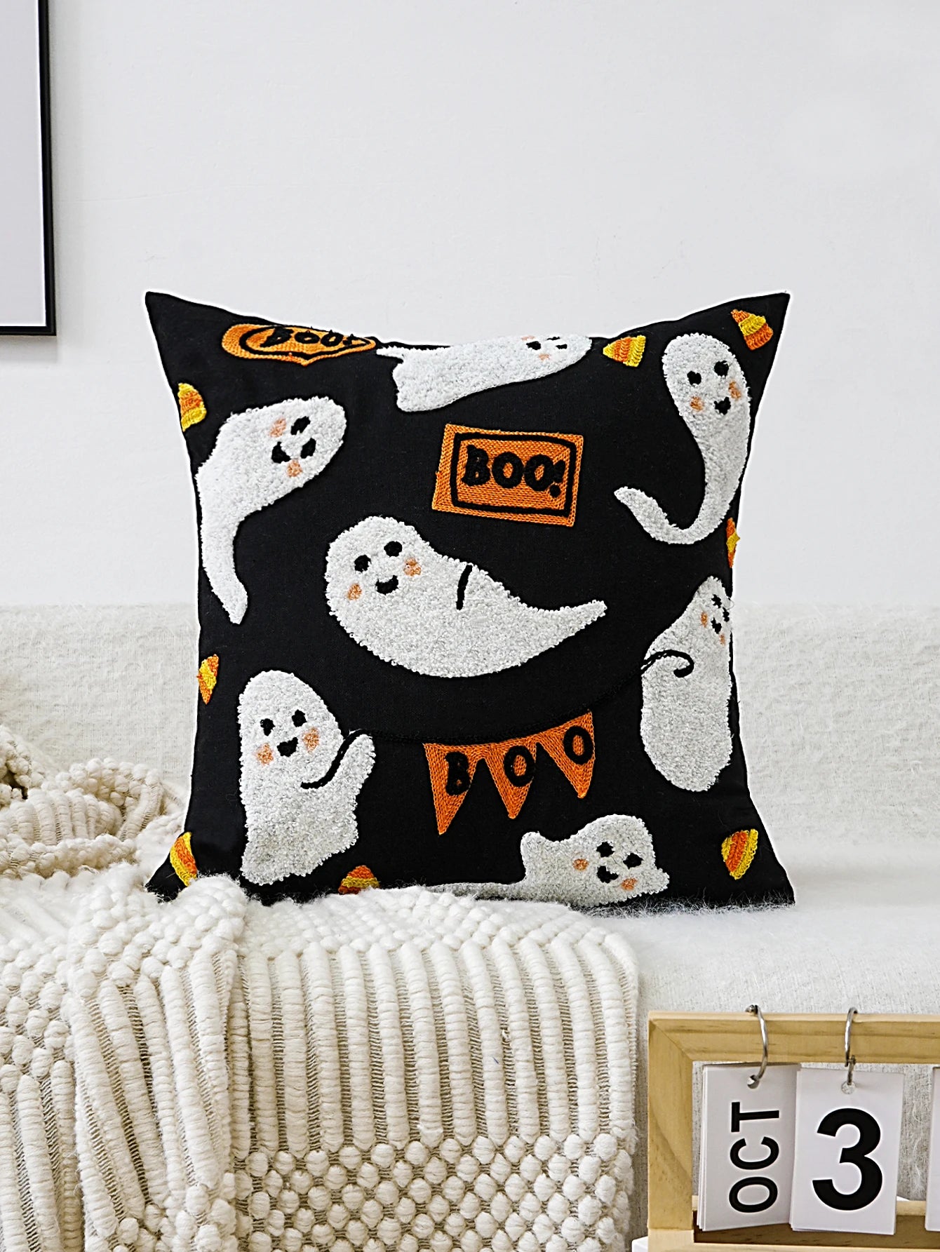 1pc Halloween Exquisite Embroidery Ghost Pattern Cushion Pillow Case, Multi-Room Universal, Does Not Include Pillow Core