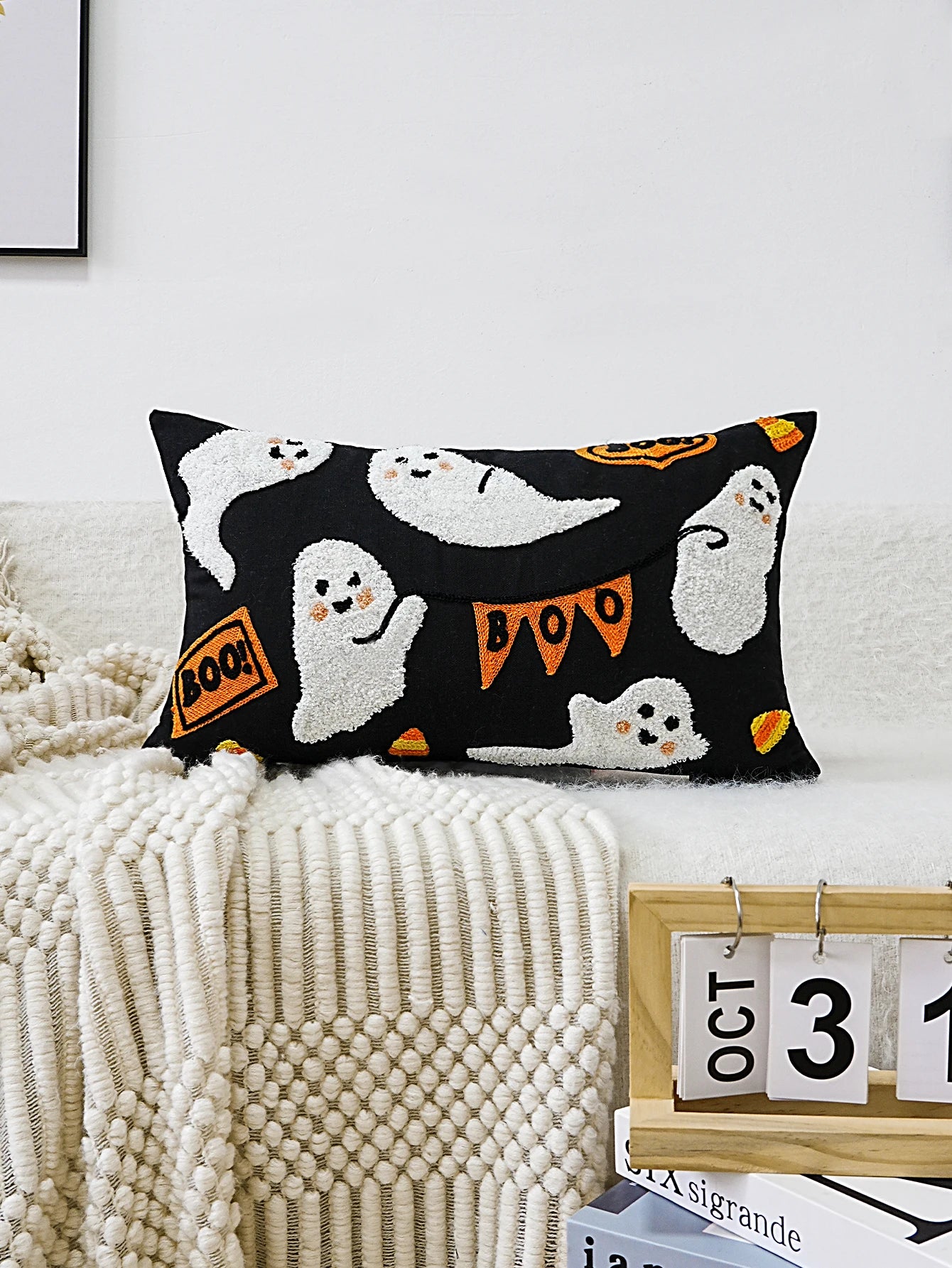 1pc Halloween Exquisite Embroidery Ghost Pattern Cushion Pillow Case, Multi-Room Universal, Does Not Include Pillow Core