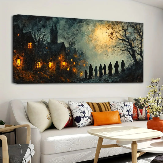 1.5 inch thick pine solid wood frame, Gothic Halloween canvas mural printing, vintage Halloween interior decoration